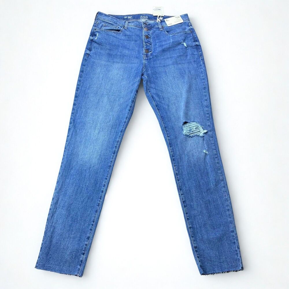 a.n.a. Jeans Womens 16 Tall High Rise Skinny Distressed Raw Hem Button Fly NWT